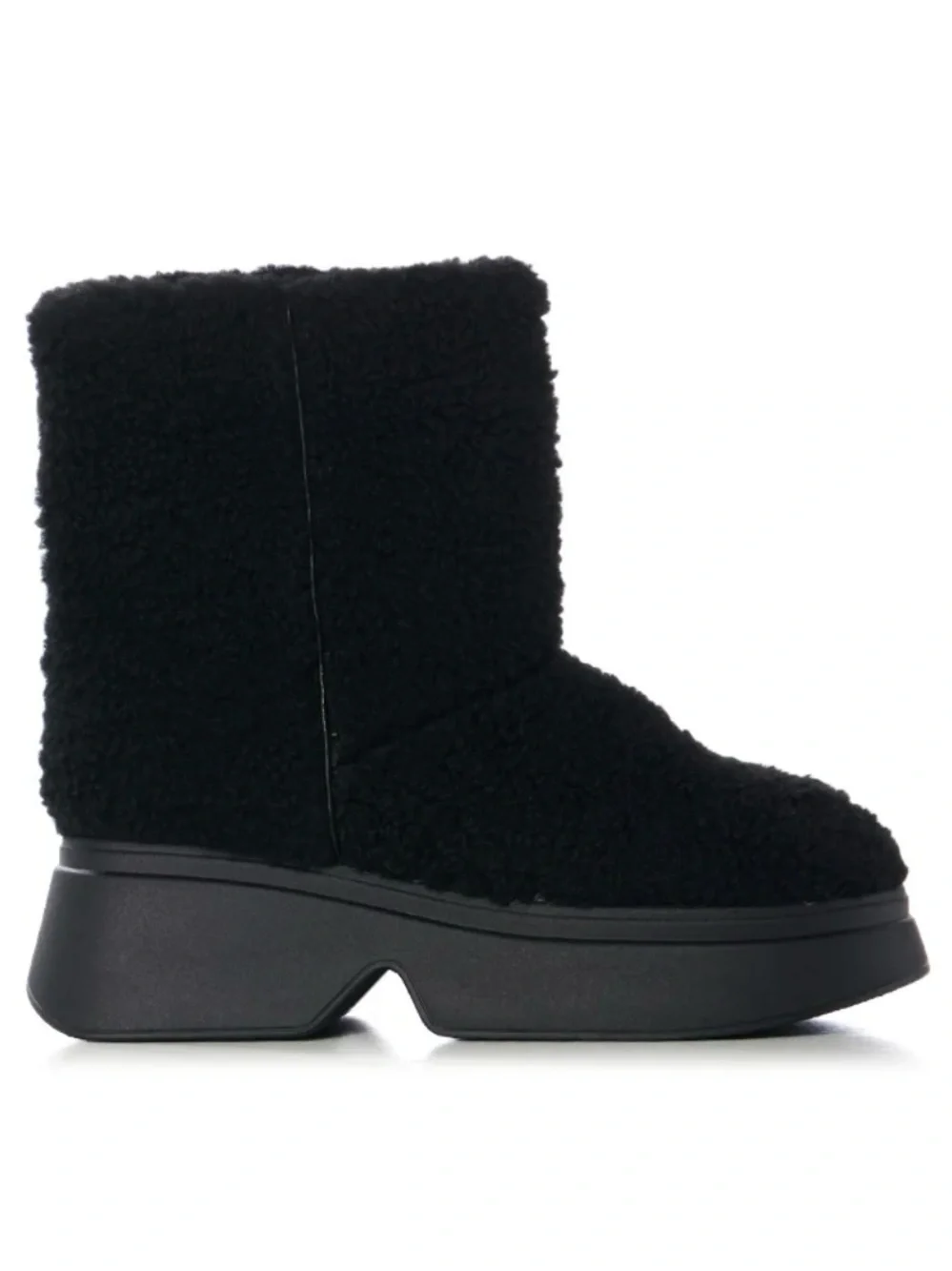 Women’s Black Faux-Sherpa Platform Ankle Boots